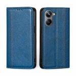 For Realme 10 Pro 5G Grid Texture Magnetic Flip Leather Phone Case(Blue)
