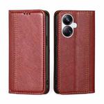 For Realme 10 Pro+ 5G Grid Texture Magnetic Flip Leather Phone Case(Red)