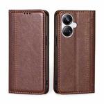 For Realme 10 Pro+ 5G Grid Texture Magnetic Flip Leather Phone Case(Brown)