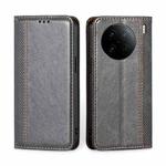 For vivo X90 Pro 5G Grid Texture Magnetic Flip Leather Phone Case(Grey)