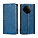 For vivo X90 Pro 5G Grid Texture Magnetic Flip Leather Phone Case(Blue)