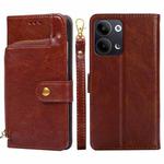 For OPPO Reno9 5G / Reno9 Pro 5G Zipper Bag Leather Phone Case(Brown)