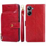 For Realme 10 Pro 5G Zipper Bag Leather Phone Case(Red)