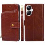 For Realme 10 Pro+ 5G Zipper Bag Leather Phone Case(Brown)
