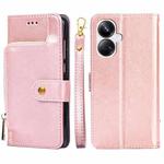 For Realme 10 Pro+ 5G Zipper Bag Leather Phone Case(Rose Gold)