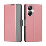 For Realme 10 Pro+ 5G Twill Texture Side Button Leather Phone Case(Pink)