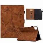 For iPad Pro 11 2021/2020/2018 / Air 10.9 2020 Tower Embossed Leather Smart Tablet Case(Brown)