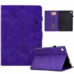 For Lenovo M10 Plus Tower Embossed Leather Smart Tablet Case(Purple)