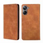 For Realme 10 Pro 5G Skin Feel Magnetic Horizontal Flip Leather Phone Case(Light Brown)