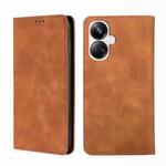 For Realme 10 Pro+ 5G Skin Feel Magnetic Horizontal Flip Leather Phone Case(Light Brown)