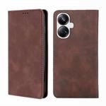 For Realme 10 Pro+ 5G Skin Feel Magnetic Horizontal Flip Leather Phone Case(Dark Brown)