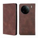 For vivo X90 Pro 5G Skin Feel Magnetic Horizontal Flip Leather Phone Case(Dark Brown)