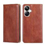 For Realme 10 Pro+ 5G Gloss Oil Solid Color Magnetic Leather Phone Case(Brown)