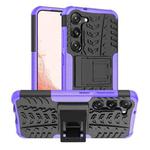 For Samsung Galaxy S23 5G Tire Texture TPU + PC Phone Case with Holder(Purple)