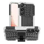 For Samsung Galaxy S23 5G Tire Texture TPU + PC Phone Case with Holder(White)