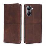 For Realme 10 Pro 5G Cow Texture Magnetic Horizontal Flip Leather Phone Case(Dark Brown)