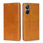 For Realme 10 Pro 5G Cow Texture Magnetic Horizontal Flip Leather Phone Case(Light Brown)