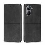 For Realme 10 Pro 5G Cow Texture Magnetic Horizontal Flip Leather Phone Case(Black)