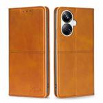For Realme 10 Pro+ 5G Cow Texture Magnetic Horizontal Flip Leather Phone Case(Light Brown)