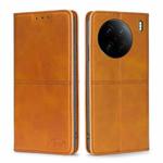 For vivo X90 Pro 5G Cow Texture Magnetic Horizontal Flip Leather Phone Case(Light Brown)