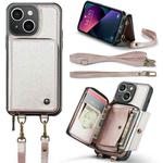 For iPhone 13 JEEHOOD C22 Series Zipper Wallet Leather Phone Case with Dual Lanyard(Rose Gold)