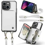 For iPhone 13 JEEHOOD C22 Series Zipper Wallet Leather Phone Case with Dual Lanyard(White)