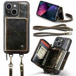 For iPhone 13 JEEHOOD C22 Series Zipper Wallet Leather Phone Case with Dual Lanyard(Coffee)