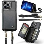 For iPhone 13 Pro JEEHOOD C22 Series Zipper Wallet Leather Phone Case with Dual Lanyard(Black)