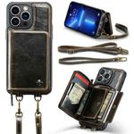 For iPhone 13 Pro JEEHOOD C22 Series Zipper Wallet Leather Phone Case with Dual Lanyard(Coffee)