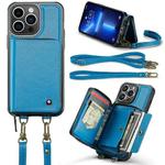 For iPhone 13 Pro Max JEEHOOD C22 Series Zipper Wallet Leather Phone Case with Dual Lanyard(Blue)