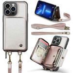 For iPhone 13 Pro Max JEEHOOD C22 Series Zipper Wallet Leather Phone Case with Dual Lanyard(Rose Gold)