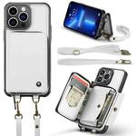 For iPhone 13 Pro Max JEEHOOD C22 Series Zipper Wallet Leather Phone Case with Dual Lanyard(White)