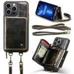 For iPhone 13 Pro Max JEEHOOD C22 Series Zipper Wallet Leather Phone Case with Dual Lanyard(Coffee)