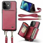 For iPhone 12 JEEHOOD C22 Series Zipper Wallet Leather Phone Case with Dual Lanyard(Red)
