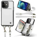 For iPhone 12 JEEHOOD C22 Series Zipper Wallet Leather Phone Case with Dual Lanyard(White)