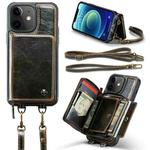 For iPhone 12 JEEHOOD C22 Series Zipper Wallet Leather Phone Case with Dual Lanyard(Coffee)