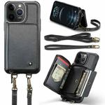 For iPhone 12 Pro Max JEEHOOD C22 Series Zipper Wallet Leather Phone Case with Dual Lanyard(Black)