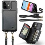 For iPhone 11 JEEHOOD C22 Series Zipper Wallet Leather Phone Case with Dual Lanyard(Black)