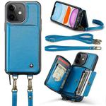 For iPhone 11 JEEHOOD C22 Series Zipper Wallet Leather Phone Case with Dual Lanyard(Blue)