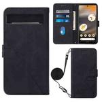 For Google Pixel 7a Crossbody 3D Embossed Flip Leather Phone Case(Black)