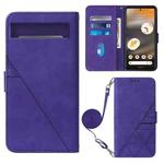For Google Pixel 7a Crossbody 3D Embossed Flip Leather Phone Case(Purple)