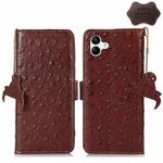 For Samsung Galaxy A04 4G Ostrich Pattern Genuine Leather RFID Phone Case(Coffee)