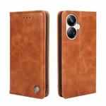 For Realme 10 Pro+ 5G Non-Magnetic Retro Texture Flip Leather Phone Case(Brown)