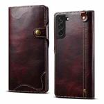 For Samsung Galaxy S23 5G Denior Oil Wax Cowhide Magnetic Button Leather Phone Case(Dark Red)