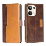 For OPPO Reno9 Pro+ 5G Contrast Color Side Buckle Leather Phone Case(Dark Brown + Gold)