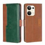 For OPPO Reno9 Pro+ 5G Contrast Color Side Buckle Leather Phone Case(Light Brown + Green)