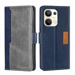 For OPPO Reno9 Pro+ 5G Contrast Color Side Buckle Leather Phone Case(Blue + Grey)