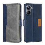 For Realme 10 Pro 5G Contrast Color Side Buckle Leather Phone Case(Blue + Grey)