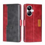 For Realme 10 Pro+ 5G Contrast Color Side Buckle Leather Phone Case(Red + Black)