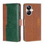 For Realme 10 Pro+ 5G Contrast Color Side Buckle Leather Phone Case(Light Brown + Green)